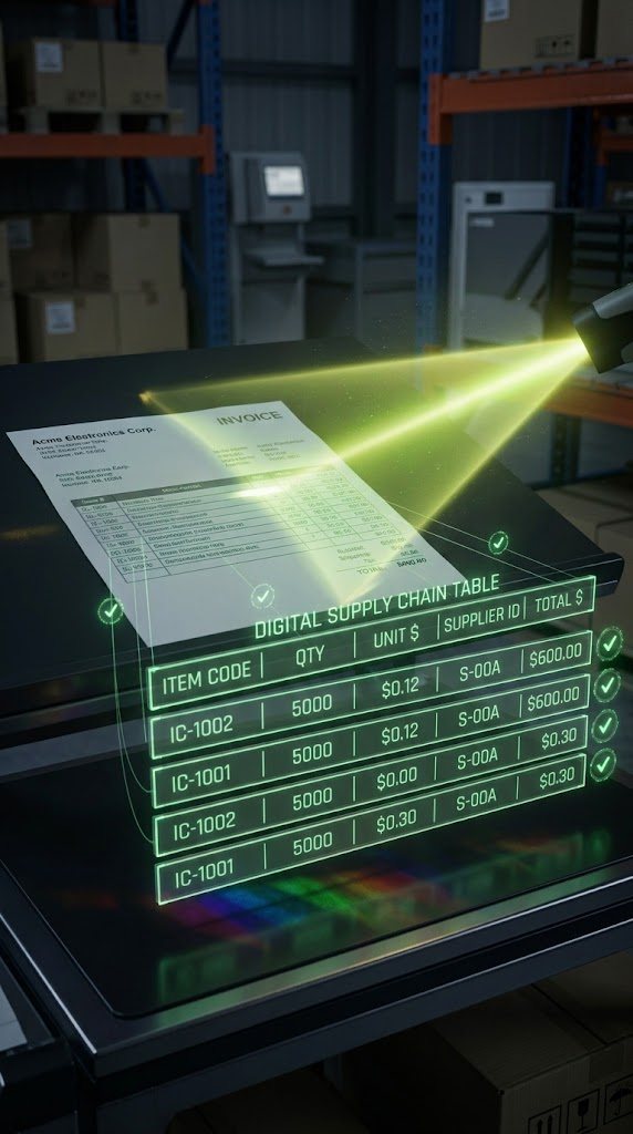 Invoice scanned and turned into a digital table automatically